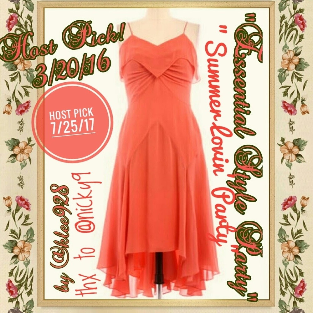 Badgley Mischka Coral Spaghetti Strap Midi Dress